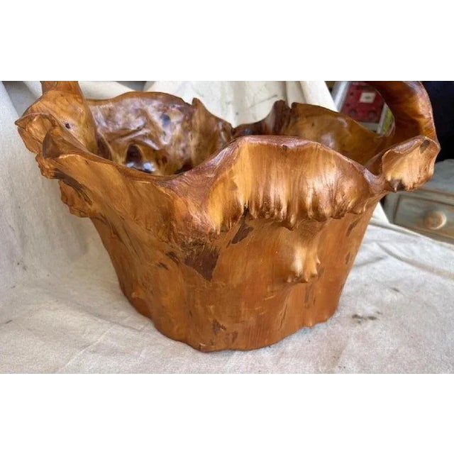 Rustic Large Wood Basket Hand Carved For Sale - Image 3 of 5