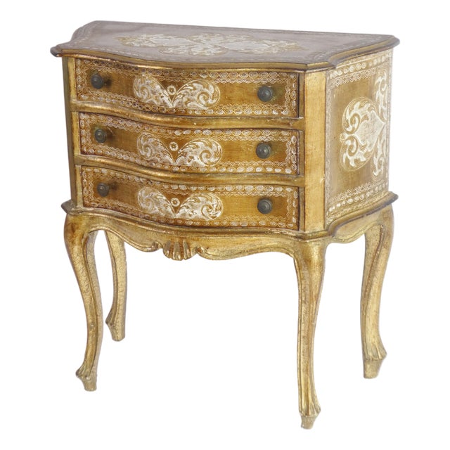 Italian Florentine Gilt Wood Chest of 3 Drawers, 1960s For Sale