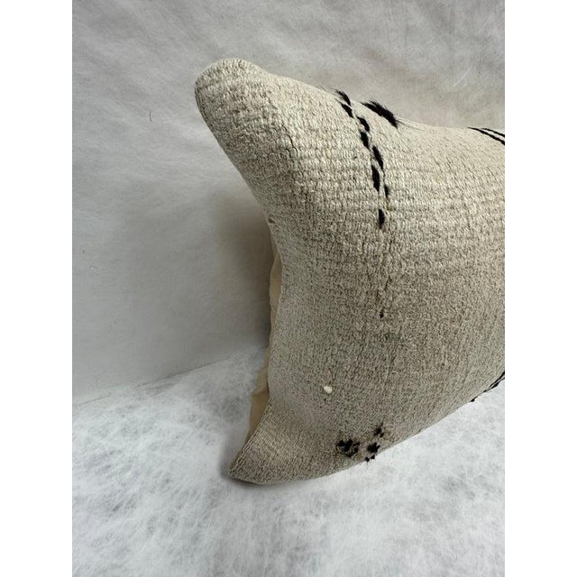 Turkish Hemp Pillow Cushion Natural Beige Black Pillow Cushion Cover 16" x 24" For Sale - Image 4 of 4
