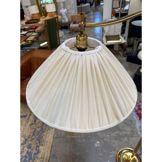 1970s Elegant Brass Swivel Arm Floor Lamp With Pleated Shade For Sale - Image 5 of 9