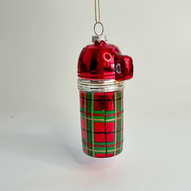 Retro Plaid Thermos Glass Christmas Ornament For Sale - Image 4 of 8