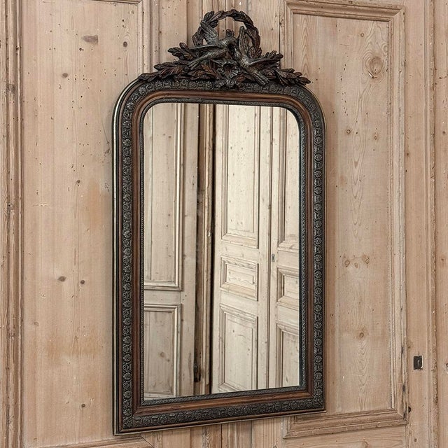 French Antique French Napoleon III Mirror in the Louis XVI Style With Lovebirds For Sale - Image 3 of 18