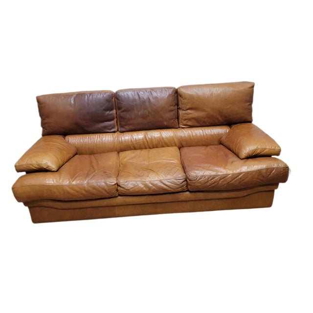 Vintage Italian Distressed Leather 3 Seat Sofa This vintage rustic, rich, Italian distressed leather sofa will be a comfy...