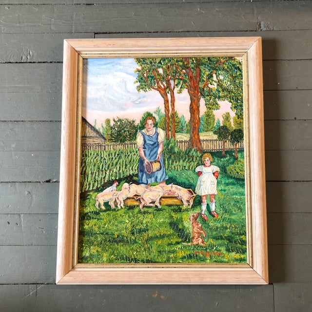 Original Vintage Folk Art Pigs/Rooster/Dog W Figures Scene For Sale - Image 11 of 11