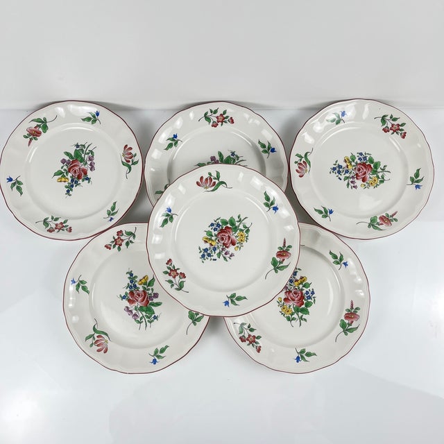 Blue KG Luneville Dessert Plates with Réverbère Pattern, 1950s, Set of 6 For Sale - Image 8 of 8