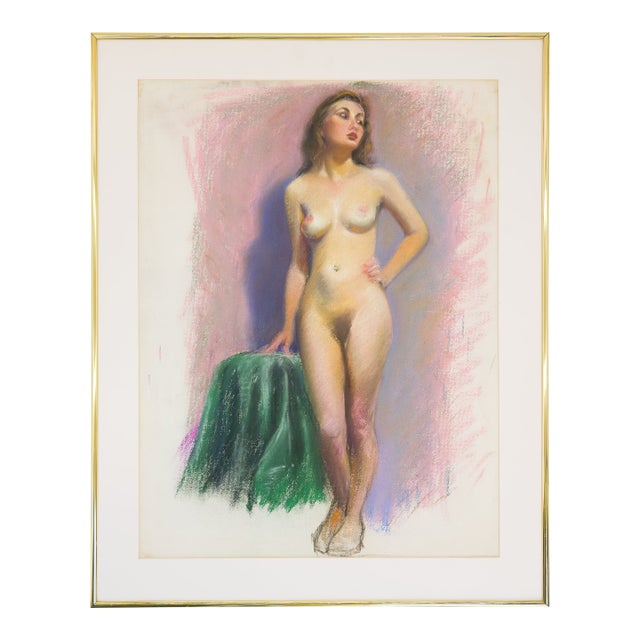 Standing Nude With Green Drapery - Attr. Darwin Duncan, C. 1940s For Sale