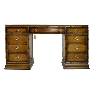 Mid Century Hollywood Regency Faux Bamboo Partner Desk by Sligh Furniture For Sale