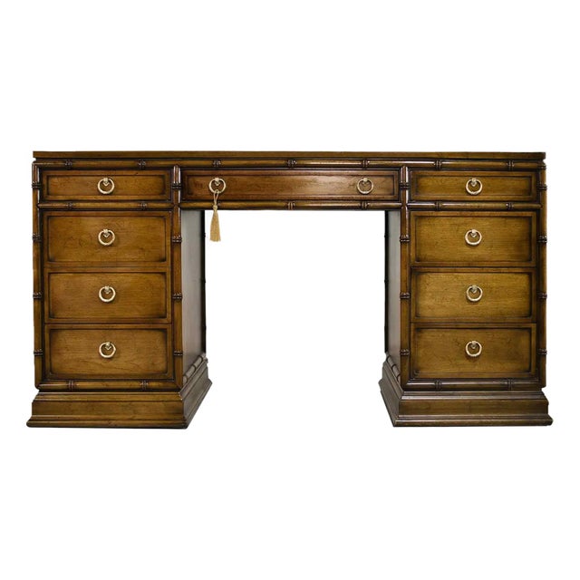 Mid Century Hollywood Regency Faux Bamboo Partner Desk by Sligh Furniture For Sale