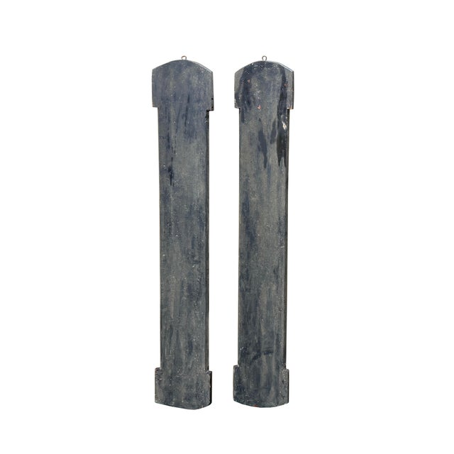 Pair Chinese Relief Characters Couplet Brick Red Golden Wood Panels For Sale - Image 4 of 10