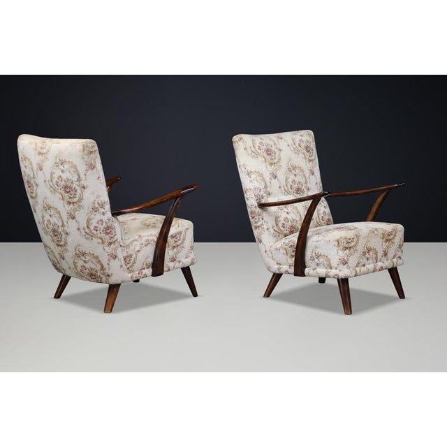 Italian Art Deco Walnut Chairs with Original Upholstery, 1940, Set of 2 For Sale - Image 4 of 15