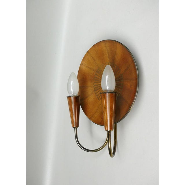 1950s Sunburst Wall Light in Wood & Brass from Temde, 1950s For Sale - Image 5 of 18