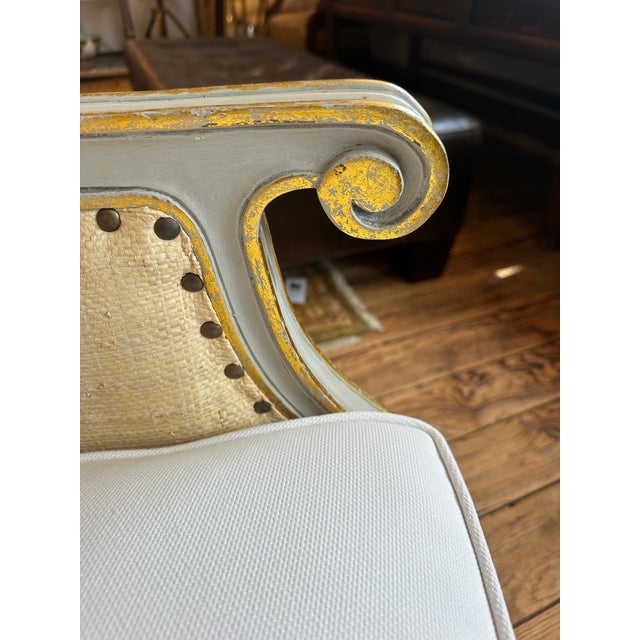 2010s Raffia & Grey Painted Wood Club Chair by Oly Studio For Sale - Image 5 of 11
