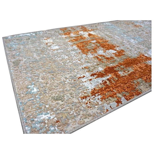Indian 21st Century Indian Modern Wool & Silk 3x9 Grey, Rust, & Slate Runner Rug #1144152 For Sale - Image 3 of 11