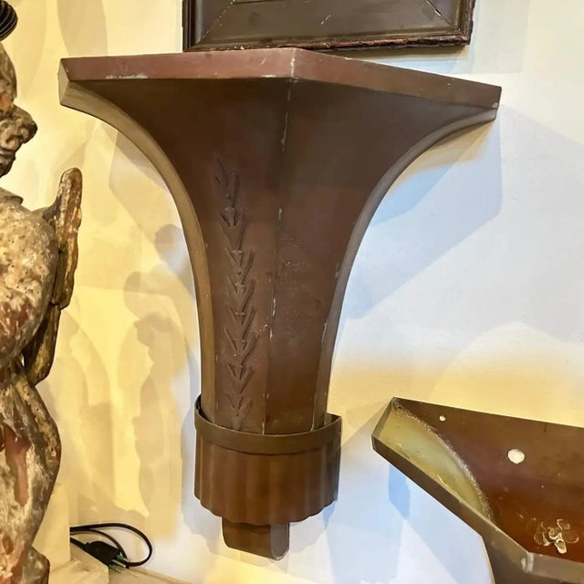 1930s Art Deco Copper Italian Theater Wall Sconces For Sale - Image 10 of 12