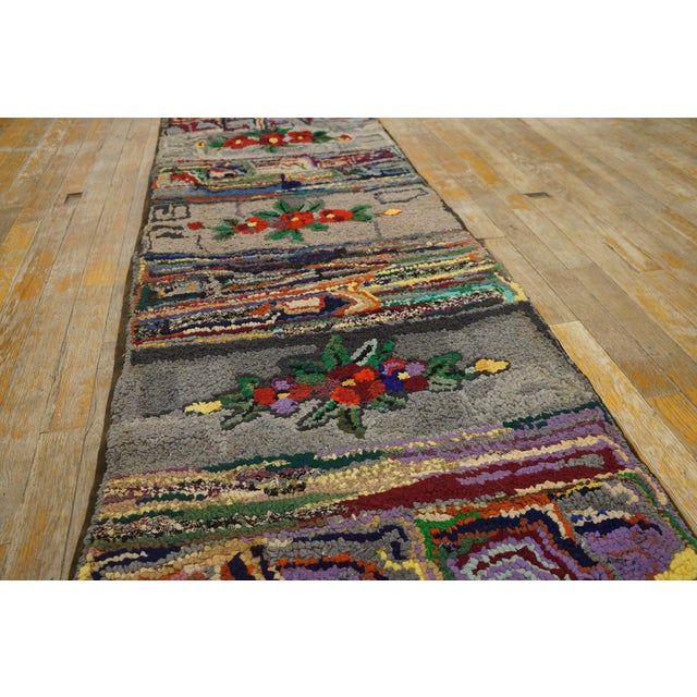 Folk Art 1930s Multicolor Floral Folk Art Antique American Hooked Rug 2'3" X 17'8" Handknotted Wool Carpet For Sale - Image 3 of 6