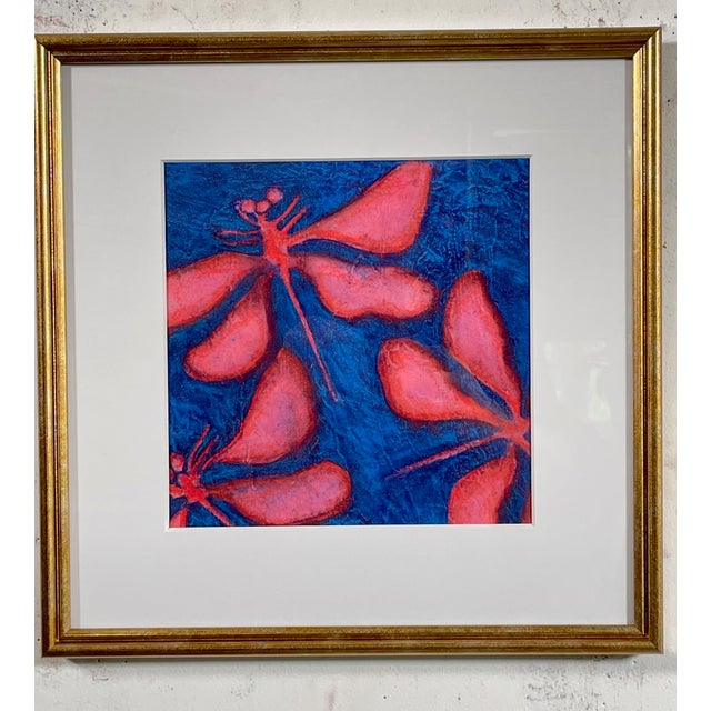 Textile Original Acrylic and Pastel Raspberry Pink Dragonfly by José Luis Peláez, Framed For Sale - Image 7 of 7