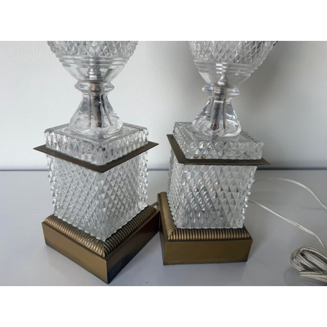 Vintage French Empire Neoclassical Style Cut Crystal & Swan Bronze Ormolu Table Lamps – A Pair For Sale - Image 11 of 13