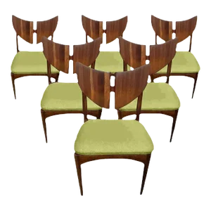 Mid Century Style Solid Walnut Butterfly Dining Chairs - Set of 6