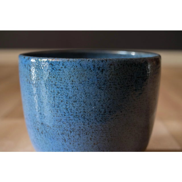 1960s Vintage California Blue Glaze Planter Pot With Saucer by Gainey Ceramics For Sale - Image 5 of 12