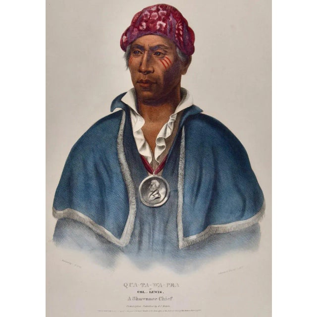 Portraiture Qua-Ta-Wa-Pea, a Shawnee: 19th C. Folio Hand-Colored McKenney & Hall Lithograph, 1836 For Sale - Image 3 of 6