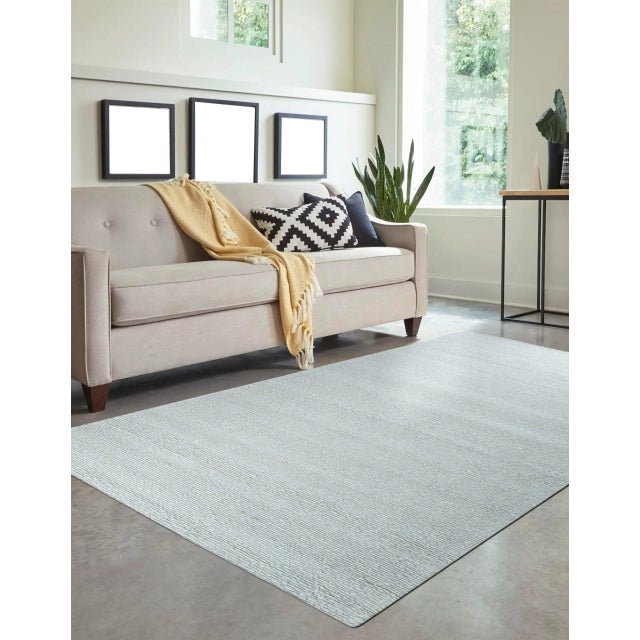 Contemporary 8x10 Fiona Rustic Ivory Open Solid Minimalist Flatweave Wool Carpet Rug For Sale - Image 3 of 10