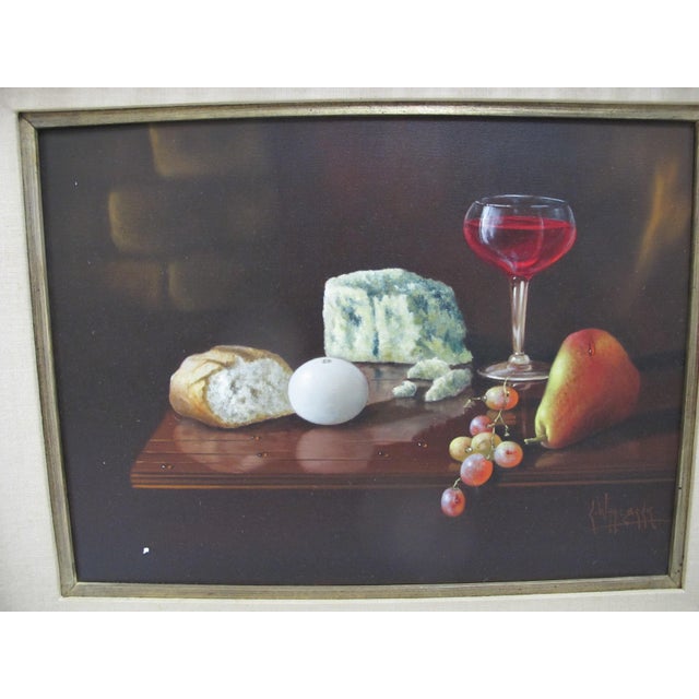 Carlo Wahlbeck Gold Frame Fruit Cheese Bread & Wine Still Life Oil Painting For Sale - Image 4 of 7