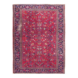Vintage True Mature Red Distressed Heriz Hand Woven Area Rug 8'3" X 11'3" For Sale