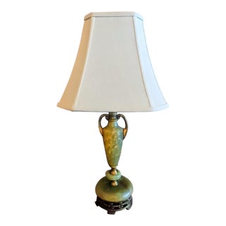 Vintage Green Onyx Marble Urn Trophy Brass Table Lamp Art Deco Nouveau Heavy For Sale