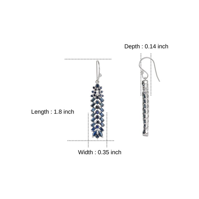 Metal Art Deco 5.48 Ct Blue Sapphire Geometric Drop Earrings for Women- 2 Pieces For Sale - Image 7 of 9