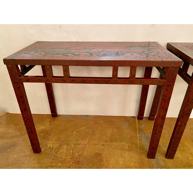 Chinoiserie Pair Chinese Coromandel Lacquer Consoles For Sale - Image 3 of 12