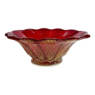 Cordonato Doro Red Gold Murano Glass Bowl from Barovier & Toso, Italy, 1960s For Sale