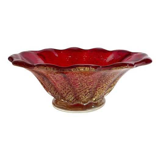 Cordonato Doro Red Gold Murano Glass Bowl from Barovier & Toso, Italy, 1960s For Sale