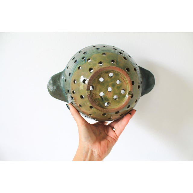 Vintage Glazed Studio Art Pottery Berry Strainer W/ Saucer For Sale - Image 10 of 10