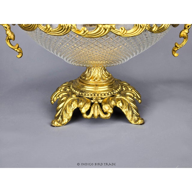 Antique French Gilt Filigree Metal and Crystal Cut Compote With Handles For Sale - Image 4 of 9