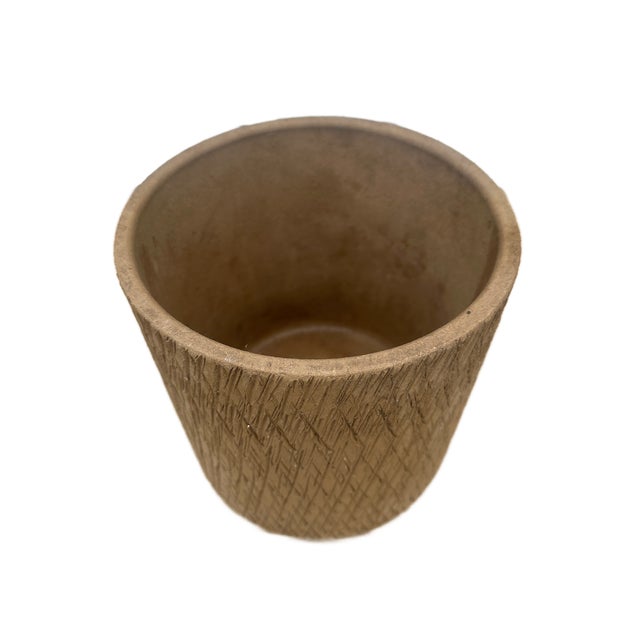 Tan Mid Century Gainey AC 12 & AC 8 "Nuts & Bolts" Sgraffito Pottery Planters - a Pair For Sale - Image 8 of 9