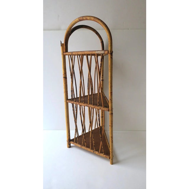 Wicker Bamboo Corner Wall or Floor Shelf Étagère For Sale - Image 13 of 17