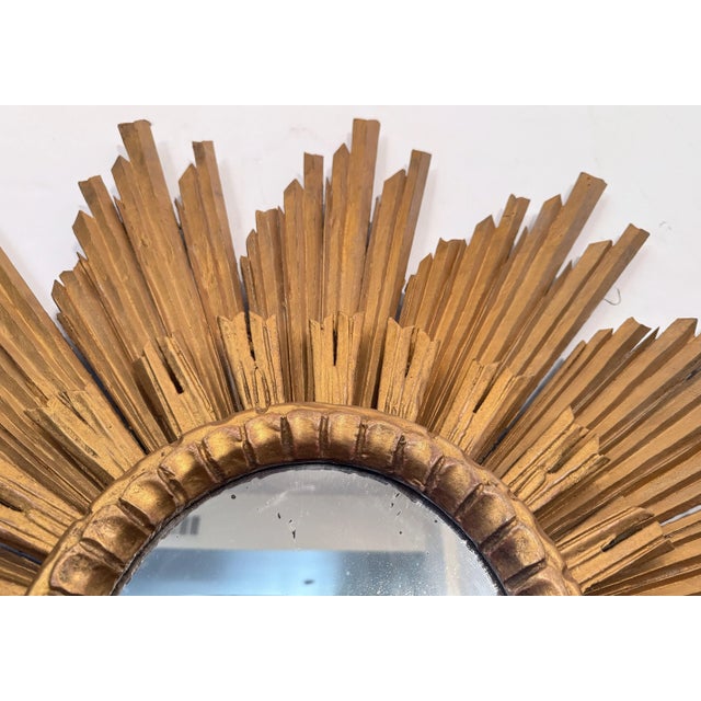 Wood Large French Gilt Starburst or Sunburst Mirror (Diameter 45 1/2) For Sale - Image 7 of 9