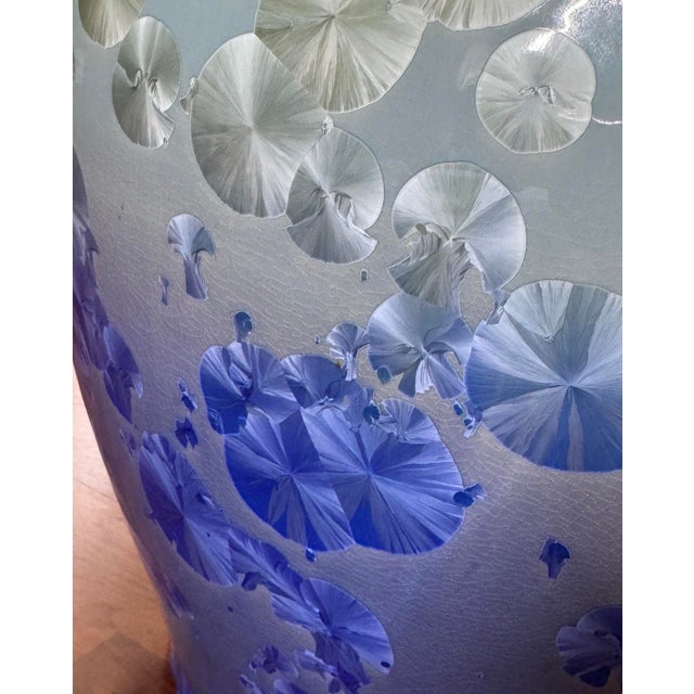 Off-white 35” Extra Large Shiwan Style Crystalline Glaze Pottery Floor Vase Signed For Sale - Image 8 of 12