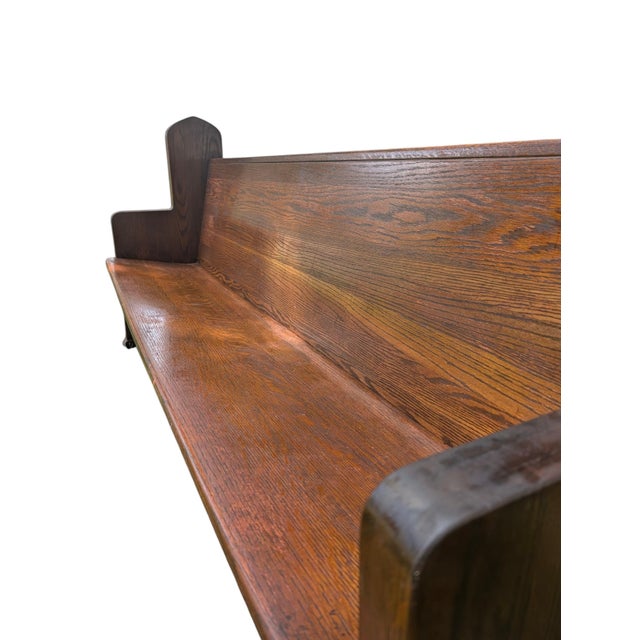 Mid 20th Century Carved Solid Oak Church Pew Bench With Cross Details – 75" For Sale - Image 6 of 17