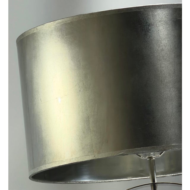 Contemporary Vintage Revelation by Uttermost Driftwood and Polished Nickel Lamp + Massive Custom Silver-Leaf Drum Shade For Sale - Image 3 of 5