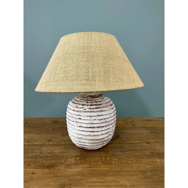 Rustic Contemporary White Clay Jute Lamp For Sale - Image 3 of 4