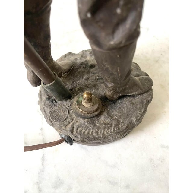 Vintage Arte Nouveau Bronze Spelter Sculpture Lamp For Sale - Image 9 of 12