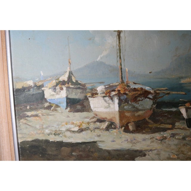Antique Original f.g. Fortis Nautical Coast Shore Volcano Sail Boat Oil Painting For Sale - Image 9 of 12