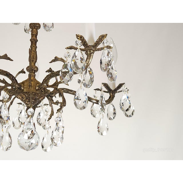 1960s Antique 5 Light 5 Arm Overflowing Opulent Brass Cut Lead Crystal Chandelier For Sale - Image 5 of 12