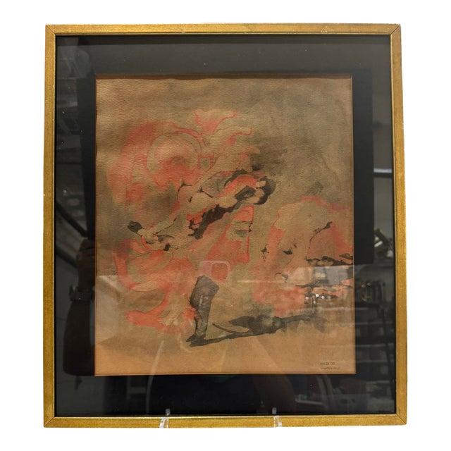 Artist Signed 1963 Woman and Child Abstract Figural Artwork Framed For Sale