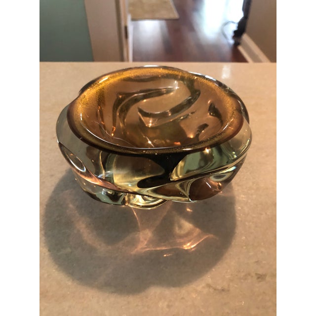 Exquisite Mid Century Modern bowl. Flecked with gold and stacked swirls. Reflects light beautifully