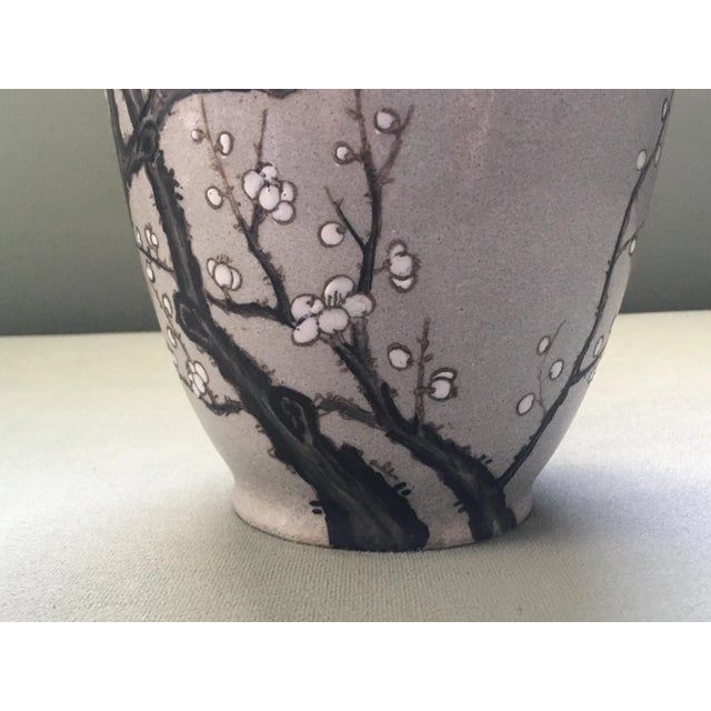 Light Gray Vintage Mid 20th Century Nora Fenton Gray Cherry Blossom Ceramic Vase For Sale - Image 8 of 13