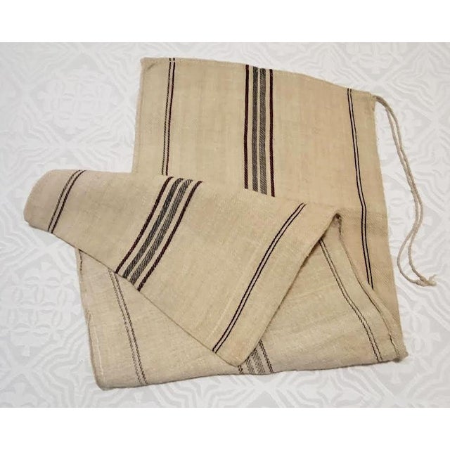 Antique European Woven Linen Textile Grain Sack With Stripes — 21" X 51" For Sale - Image 4 of 8