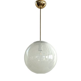 Vintage Brass Pendant with Murano Tessuto Glass Sphere from Venini, 1970s For Sale