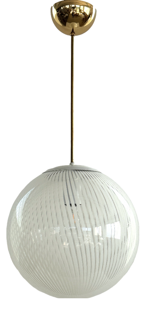 Vintage Brass Pendant with Murano Tessuto Glass Sphere from Venini, 1970s